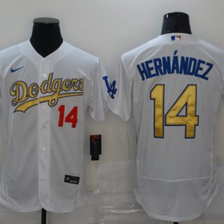 Dodgers 14 Enrique Hernandez White Gold 2020 Nike Flexbase Jersey