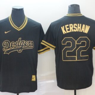 Dodgers 22 Clayton Kershaw Black Gold Nike Cooperstown Collection Legend V Neck Jersey