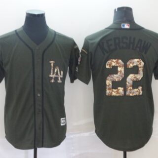 Dodgers 22 Clayton Kershaw Olive Camo Salute To Service Cool Base Jersey