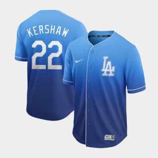 Dodgers #22 Clayton Kershaw Royal Fade Authentic Stitched Baseball Jersey