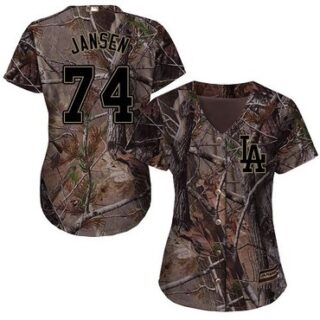Dodgers #74 Kenley Jansen Camo Realtree Collection Cool Base Women's Stitched Baseball Jersey