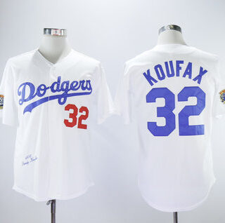 Dodgers 32 Sandy Koufax White 1958 Throwback Jersey