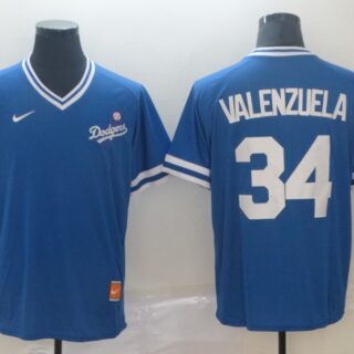 Dodgers 34 Fernando Valenzuela Blue Throwback Jersey