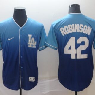 Dodgers 42 Jackie Robinson Blue Drift Fashion Jersey