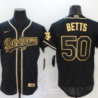 Dodgers 50 Mookie Betts Black Gold 2020 Nike Flexbase Jersey