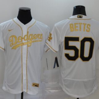 Dodgers 50 Mookie Betts White Gold 2020 Nike Flexbase Jersey