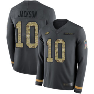 Eagles #10 DeSean Jackson Anthracite Salute to Service Men's Stitched Football Limited Therma Long Sleeve Jersey