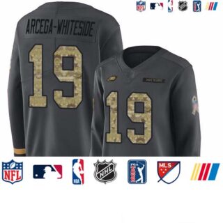 Eagles #19 JJ Arcega-Whiteside Anthracite Salute to Service Women's Stitched Football Limited Therma Long Sleeve Jersey