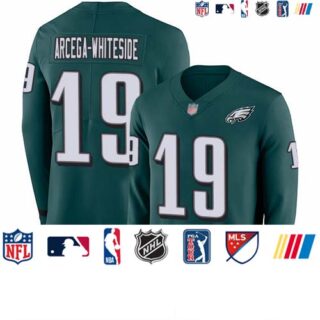 Eagles #19 JJ Arcega-Whiteside Midnight Green Team Color Men's Stitched Football Limited Therma Long Sleeve Jersey