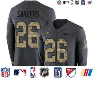 Eagles #26 Miles Sanders Anthracite Salute to Service Men's Stitched Football Limited Therma Long Sleeve Jersey