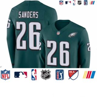 Eagles #26 Miles Sanders Midnight Green Team Color Youth Stitched Football Limited Therma Long Sleeve Jersey