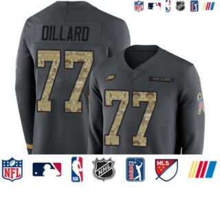 Eagles #77 Andre Dillard Anthracite Salute to Service Men's Stitched Football Limited Therma Long Sleeve Jersey