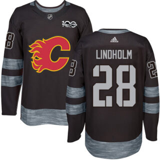 Flames #28 Elias Lindholm Black 1917-2017 100th Anniversary Stitched Hockey Jersey