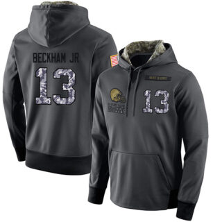 Football Men's Cleveland Browns #13 Odell Beckham Jr Stitched Black Anthracite Salute to Service Player Performance Hoodie