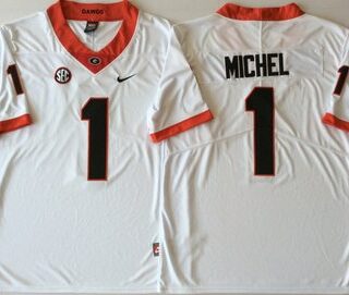 Georgia Bulldogs 1 Sony Michel White College Football Jersey