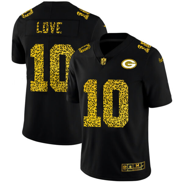 Green Bay Packers #10 Jordan Love Men's Nike Leopard Print Fashion Vapor Limited NFL Jersey Black
