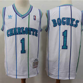 Hornets 1 Muggsy Bogues White 1992-93 Hardwood Classics Jersey