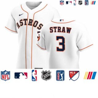Houston Astros #3 Myles Straw Men's Nike White Home 2020 Authentic Player MLB Jersey