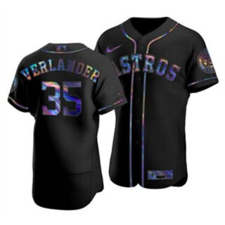Houston Astros #35 Justin Verlander Men's Nike Iridescent Holographic Collection MLB Jersey - Black