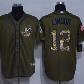 Indians 12 Francisco Lindor Olive 2020 Nike Cool Base Jersey