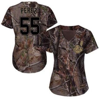 Indians #55 Roberto Perez Camo Realtree Collection Cool Base Women's Stitched Baseball Jersey