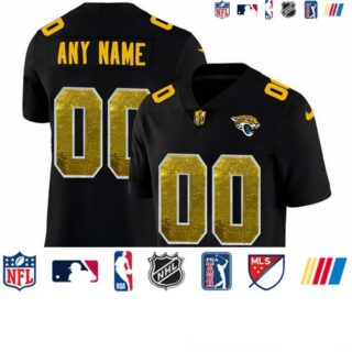 Jacksonville Jaguars Custom Men's Black Nike Golden Sequin Vapor Limited NFL Jersey