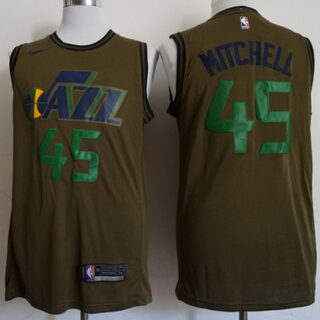 Jazz 45 Donovan Mitchell Olive Nike Swingman Jersey
