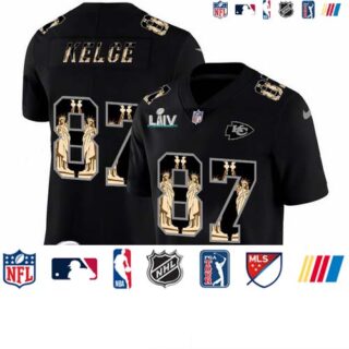 Kansas City Chiefs #87 Travis Kelce Carbon Black Super Bowl LIV 2020 Vapor Statue Of Liberty Limited NFL Jersey
