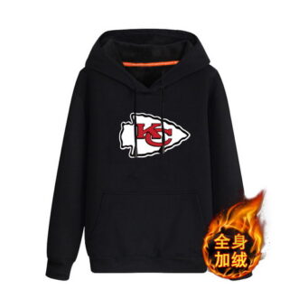 Kansas City Chiefs Black Men's Winter Thicken NFL Pullover Hoodie
