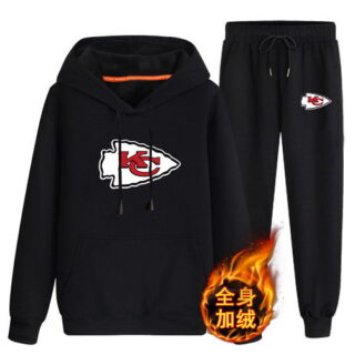 Kansas City Chiefs Black Men's Winter Thicken NFL Pullover Hoodie & Pant