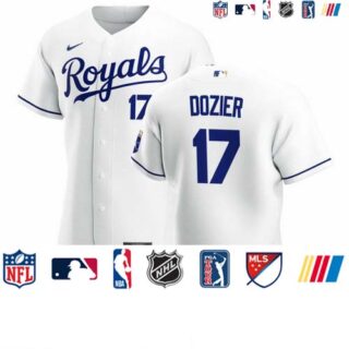 Kansas City Royals #17 Hunter Dozier Men's Nike White Home 2020 Authentic Player MLB Jersey