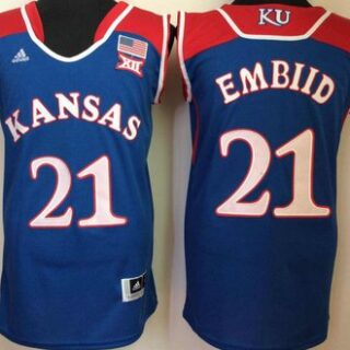 Kansas Jayhawks 21 Joel Embiid Blue College Basketball Jersey