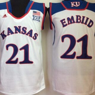 Kansas Jayhawks 21 Joel Embiid White College Basketball Jersey