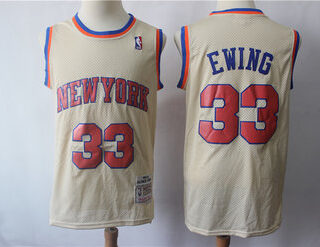 Knicks 33 Patrick Ewing Cream Hardwood Classics Jersey
