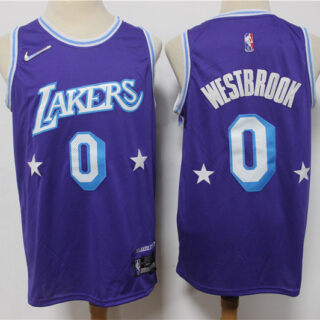 Lakers 0 Russell Westbrook Purple Nike Diamond 75th Anniversary City Edition Swingman Jersey