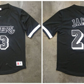 Lakers 23 Lebron James Black Short Sleeve Mitchell & Ness Jersey