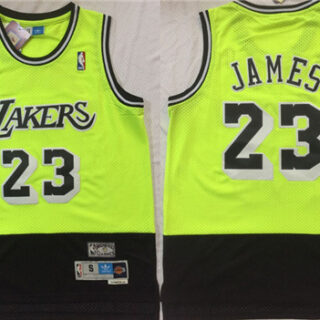 Lakers 23 Lebron James Fluorescent Green Black Hardwood Classics Split Mesh Swingman Jersey