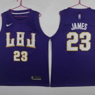 Lakers 23 Lebron James LBJ Purple Nike Swingman Jersey