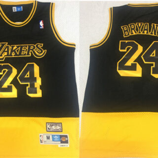 Lakers 24 Kobe Bryant Fluorescent Black Yellow Split Hardwood Classics Jersey