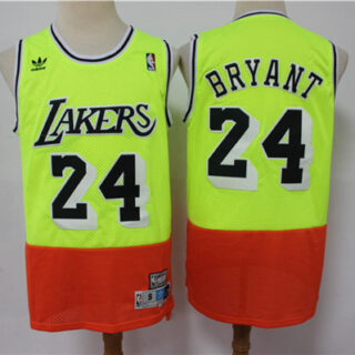 Lakers 24 Kobe Bryant Fluorescent Green Orange Split Hardwood Classics Jersey