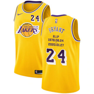 Lakers 24 Kobe Bryant Yellow Nike R.I.P Swingman Jersey 2