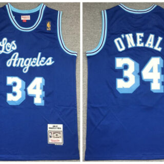 Lakers 34 Shaquille O'Neal Blue 1996-97 Hardwood Classics Mesh Jersey