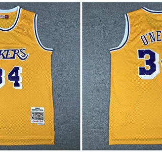 Lakers 34 Shaquille O'Neal Yellow 1996-97 Hardwood Classics Jersey_1