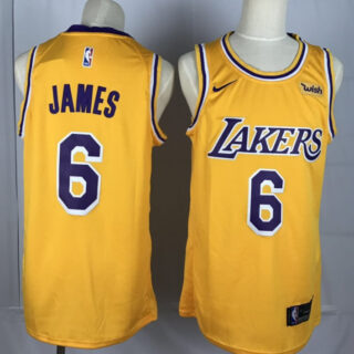 Lakers 6 Lebron James Yellow Nike Swingman Jersey