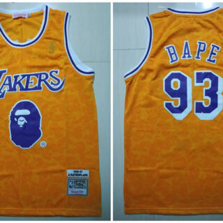 Lakers 93 Bape Yellow 1996-97 Hardwood Classics Jersey