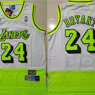 Lakers Bape 24 Kobe Bryant White Fluorescent Green Split Hardwood Classics Jersey