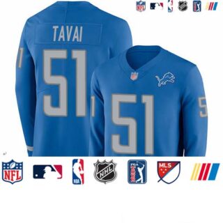 Lions #51 Jahlani Tavai Blue Team Color Men's Stitched Football Limited Therma Long Sleeve Jersey