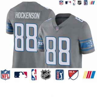 Lions #88 T.J. Hockenson Gray Men's Stitched Football Limited Rush Jersey