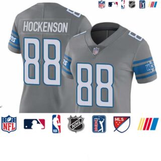Lions #88 T.J. Hockenson Gray Women's Stitched Football Limited Rush Jersey