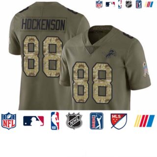 Lions #88 T.J. Hockenson Olive Camo Men's Stitched Football Limited 2017 Salute To Service Jersey